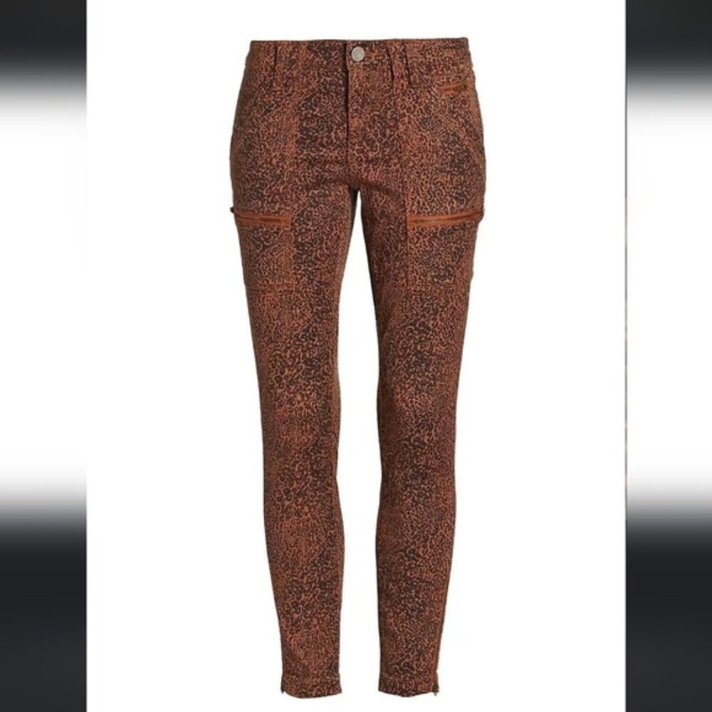Joie Park Abstract Leopard High Rise Animal Print Zipper Detail Cargo Jeans 28